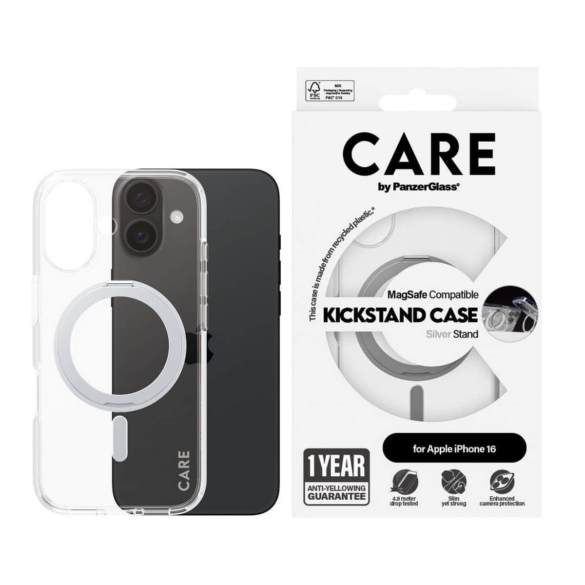 PanzerGlass Transparent Care Feature Case with Silver Kickstand & MagSafe