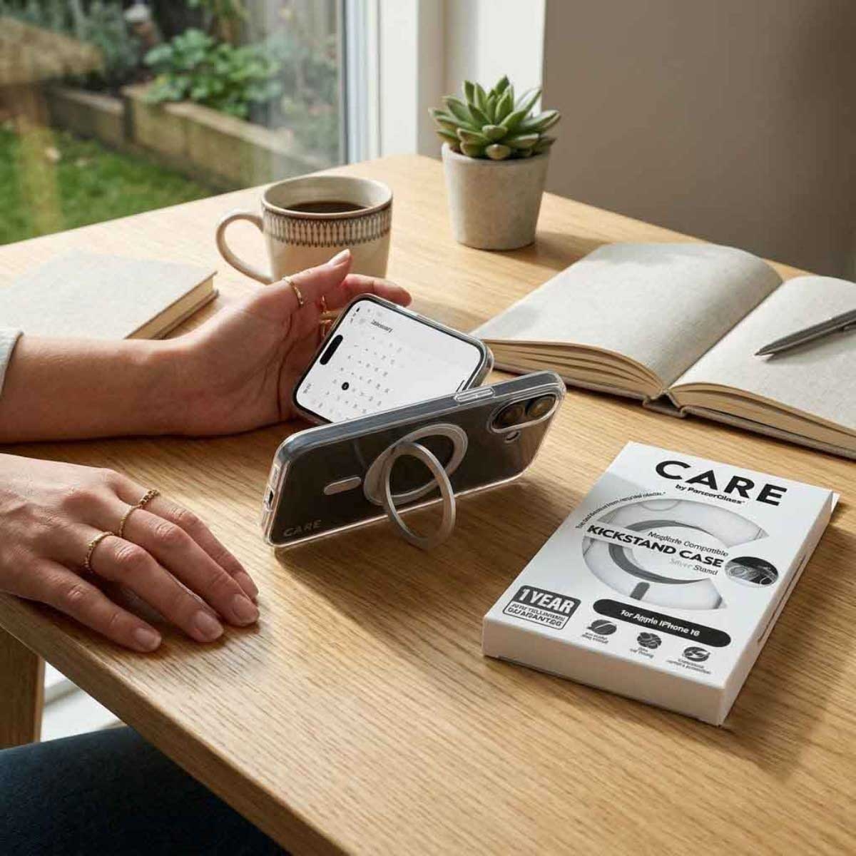 PanzerGlass Transparent Care Feature Case with Silver Kickstand & MagSafe