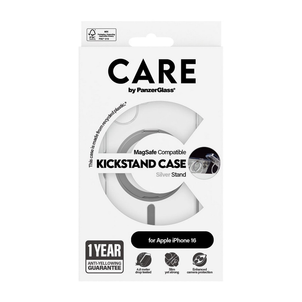 PanzerGlass Transparent Care Feature Case with Silver Kickstand & MagSafe