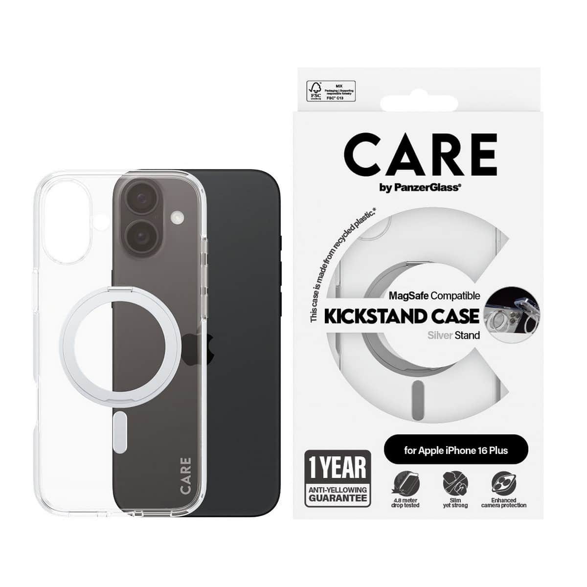 PanzerGlass Transparent Care Feature Case with Silver Kickstand & MagSafe