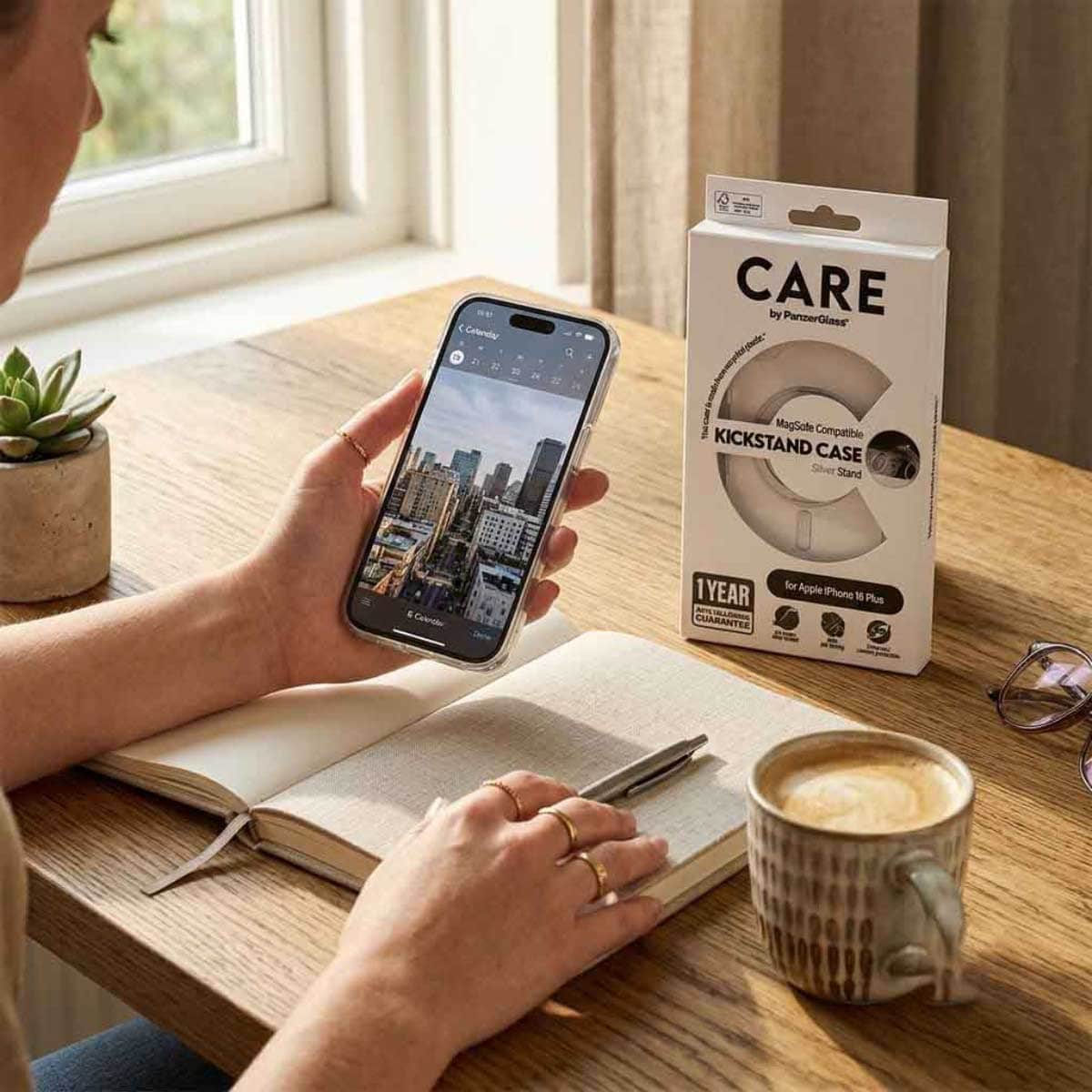 PanzerGlass Transparent Care Feature Case with Silver Kickstand & MagSafe