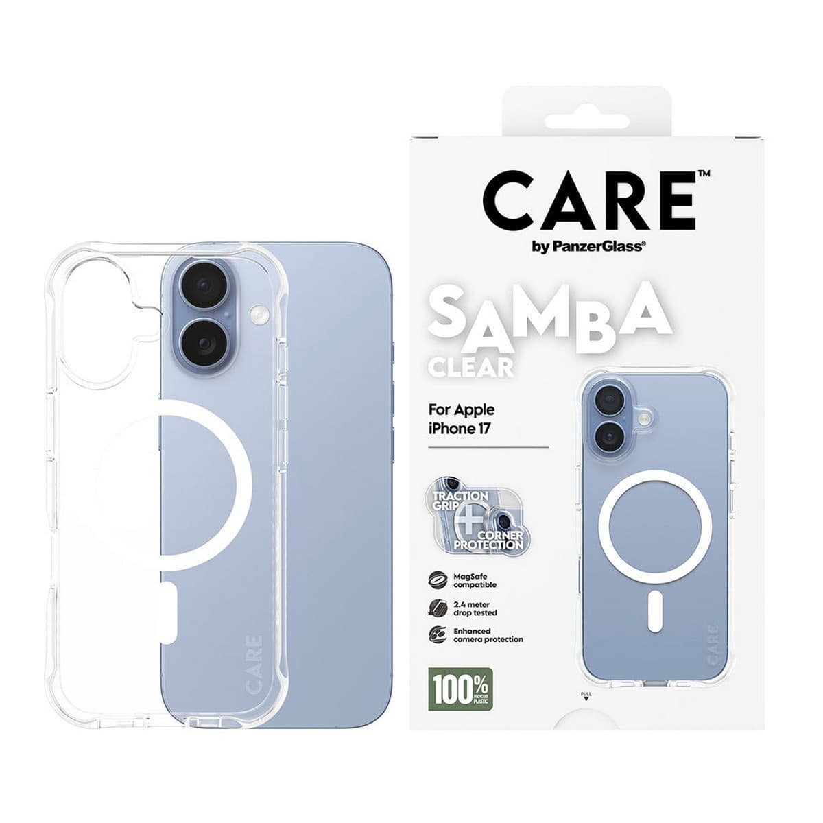 PanzerGlass Transparent Care Samba Case with White MagSafe for iPhone 17