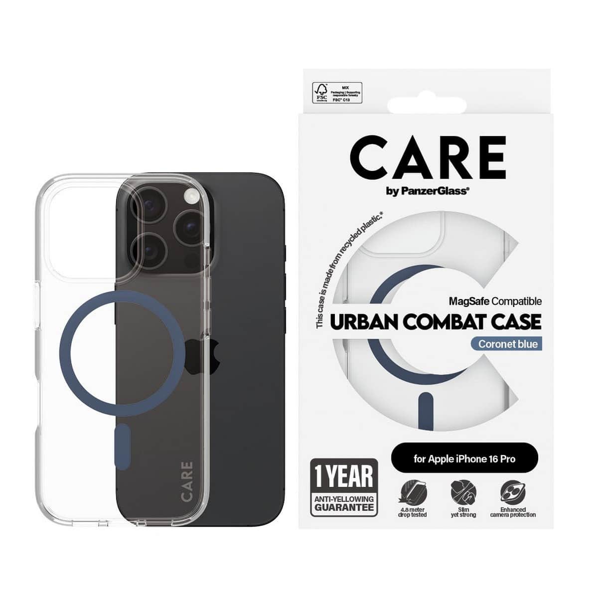 PanzerGlass Transparent Care Urban Combat Case with Blue MagSafe