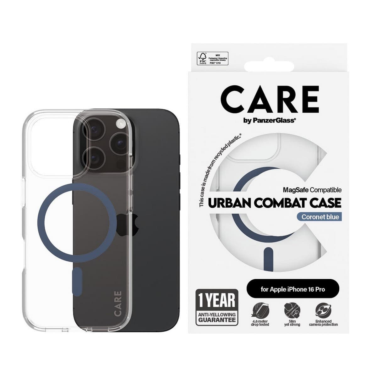 PanzerGlass Transparent Care Urban Combat Case with Blue MagSafe