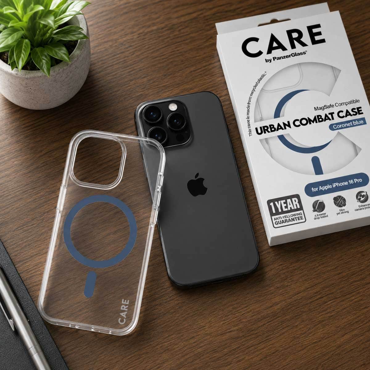 PanzerGlass Transparent Care Urban Combat Case with Blue MagSafe