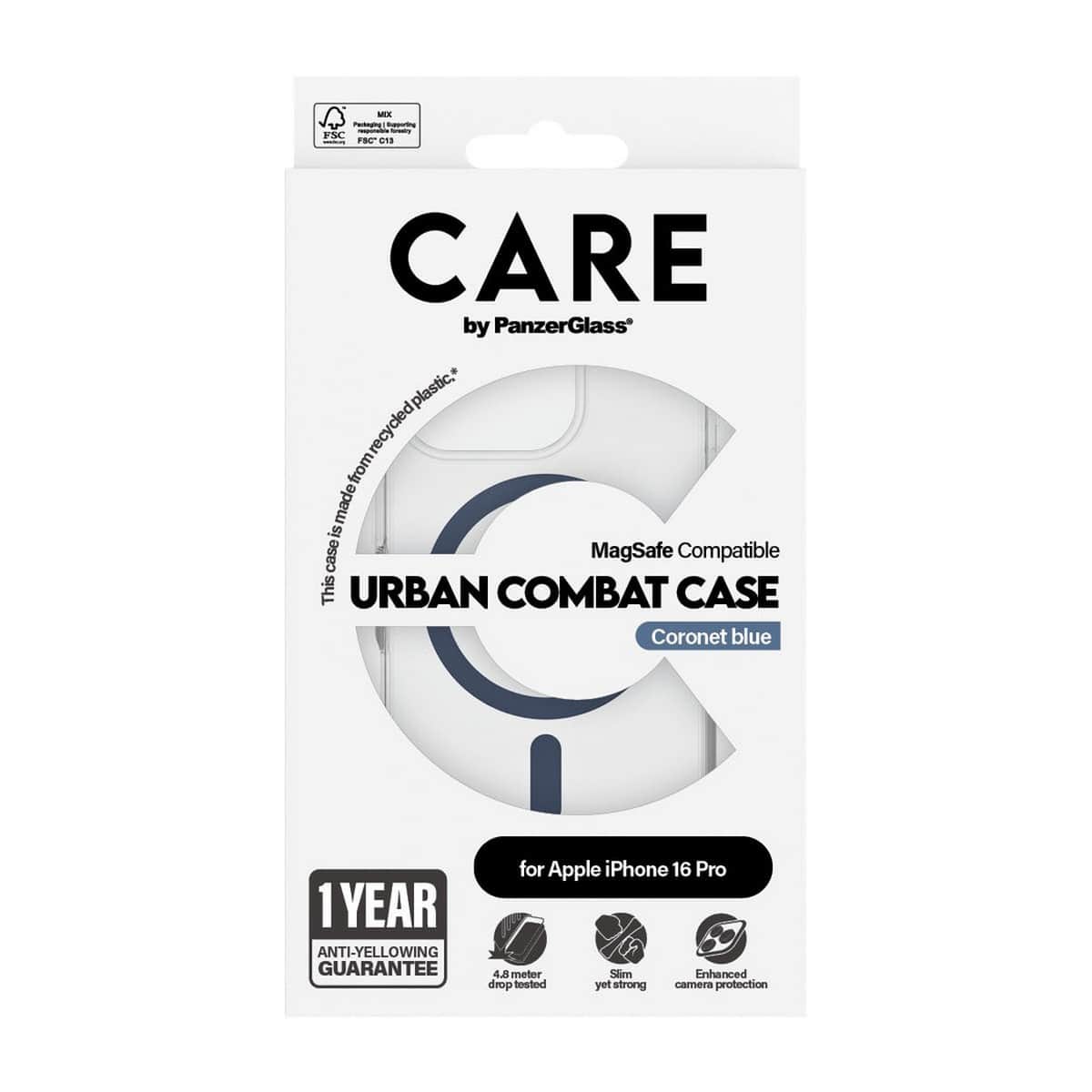 PanzerGlass Transparent Care Urban Combat Case with Blue MagSafe