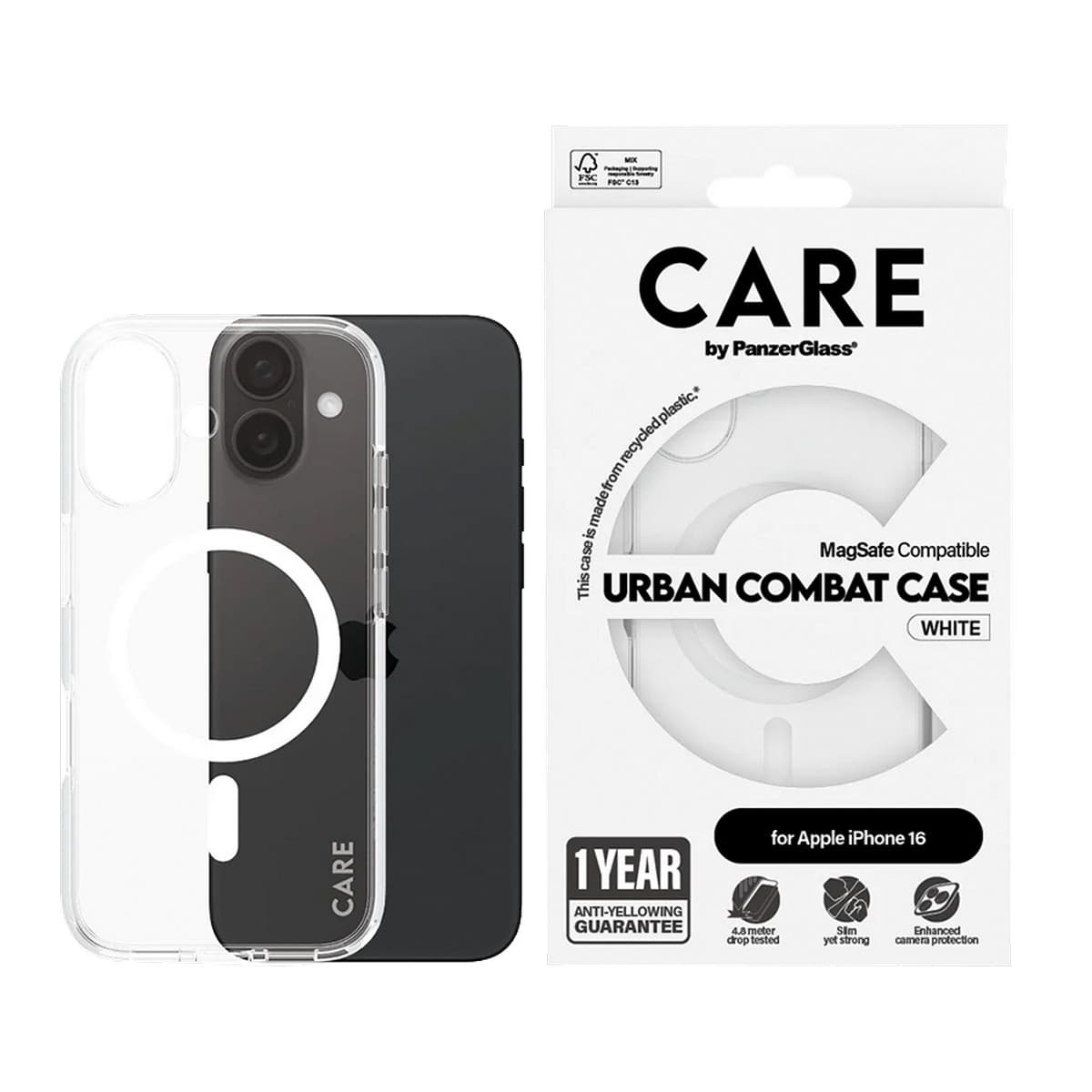 PanzerGlass Transparent Care Urban Combat Case with White MagSafe
