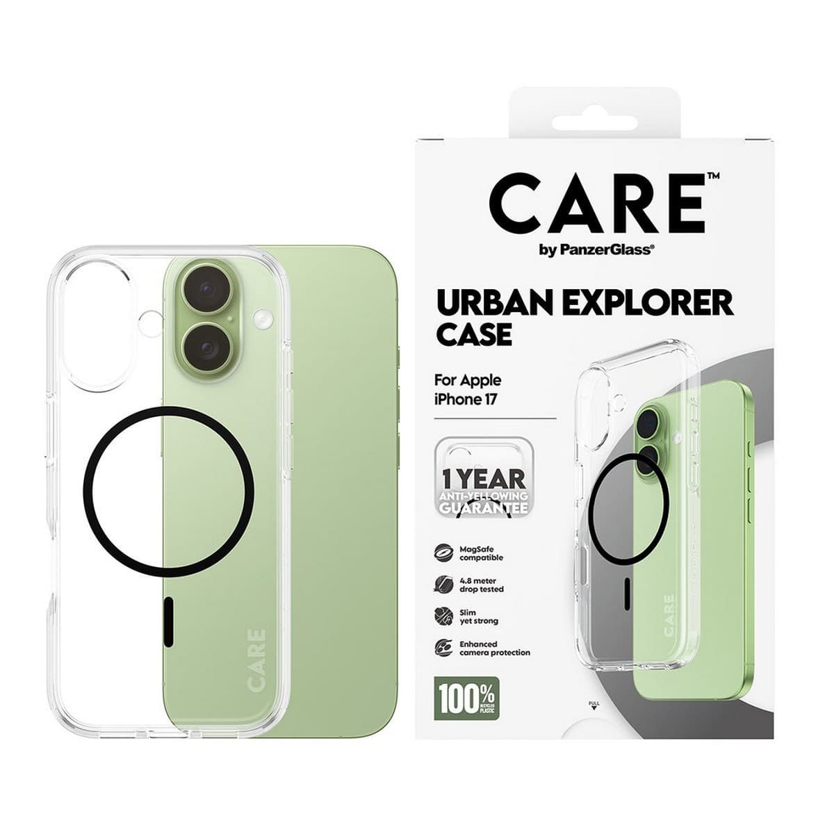 PanzerGlass Transparent Care Urban Explorer Case with Black MagSafe for iPhone 17