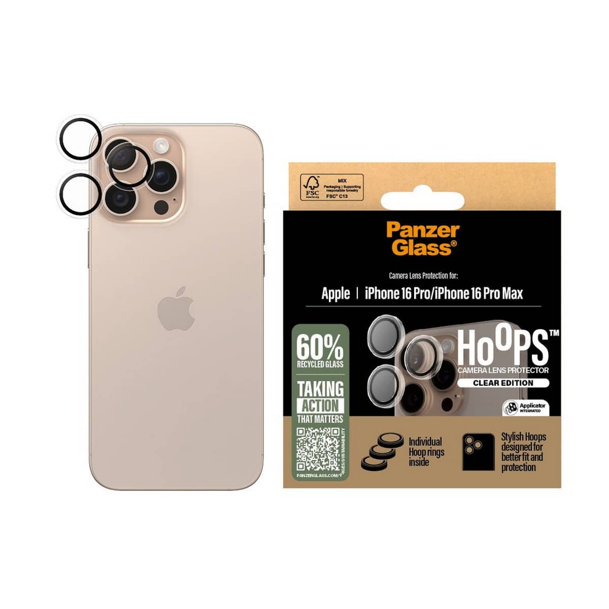 PanzerGlass Transparent Hoops Camera Lens Protector for iPhone 16 Pro/16 Pro Max