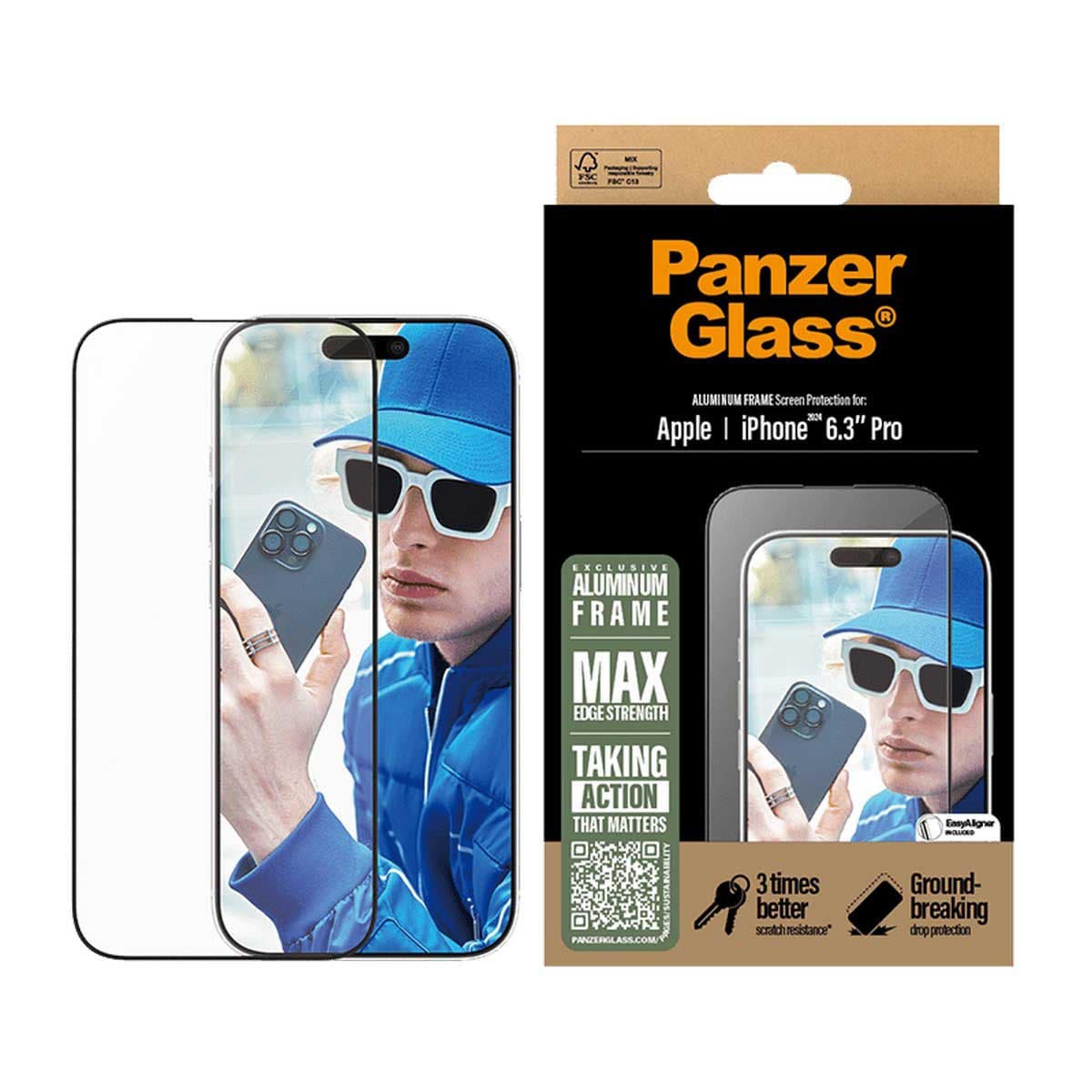PanzerGlass Ultra-Wide Fit Aluminum Frame Screen Protector for iPhone 16 Pro