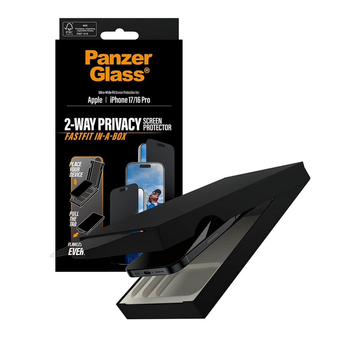 PanzerGlass Ultra-Wide Fit Fastfit Privacy Screen Protector with Black Frame