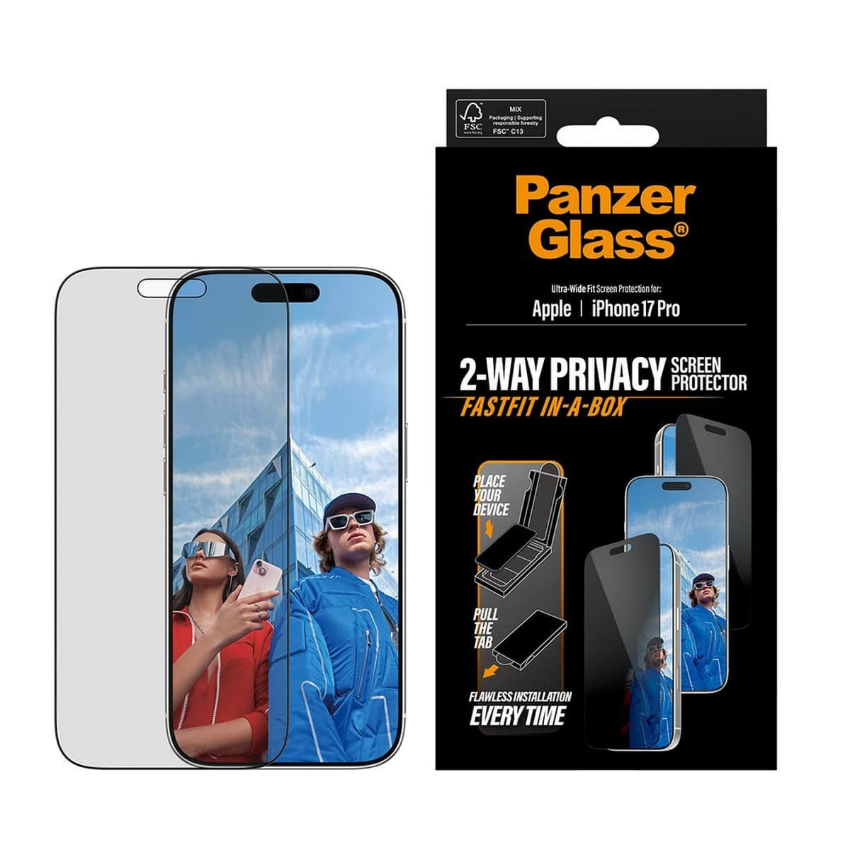 PanzerGlass Ultra-Wide Fit Fastfit Privacy Screen Protector with Black Frame