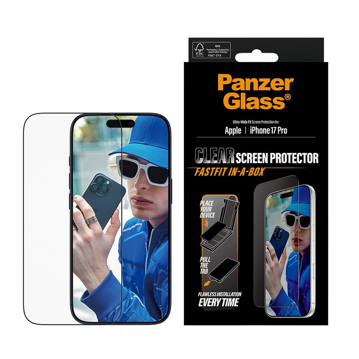 PanzerGlass Ultra-Wide Fit Fastfit Screen Protector with Black Frame