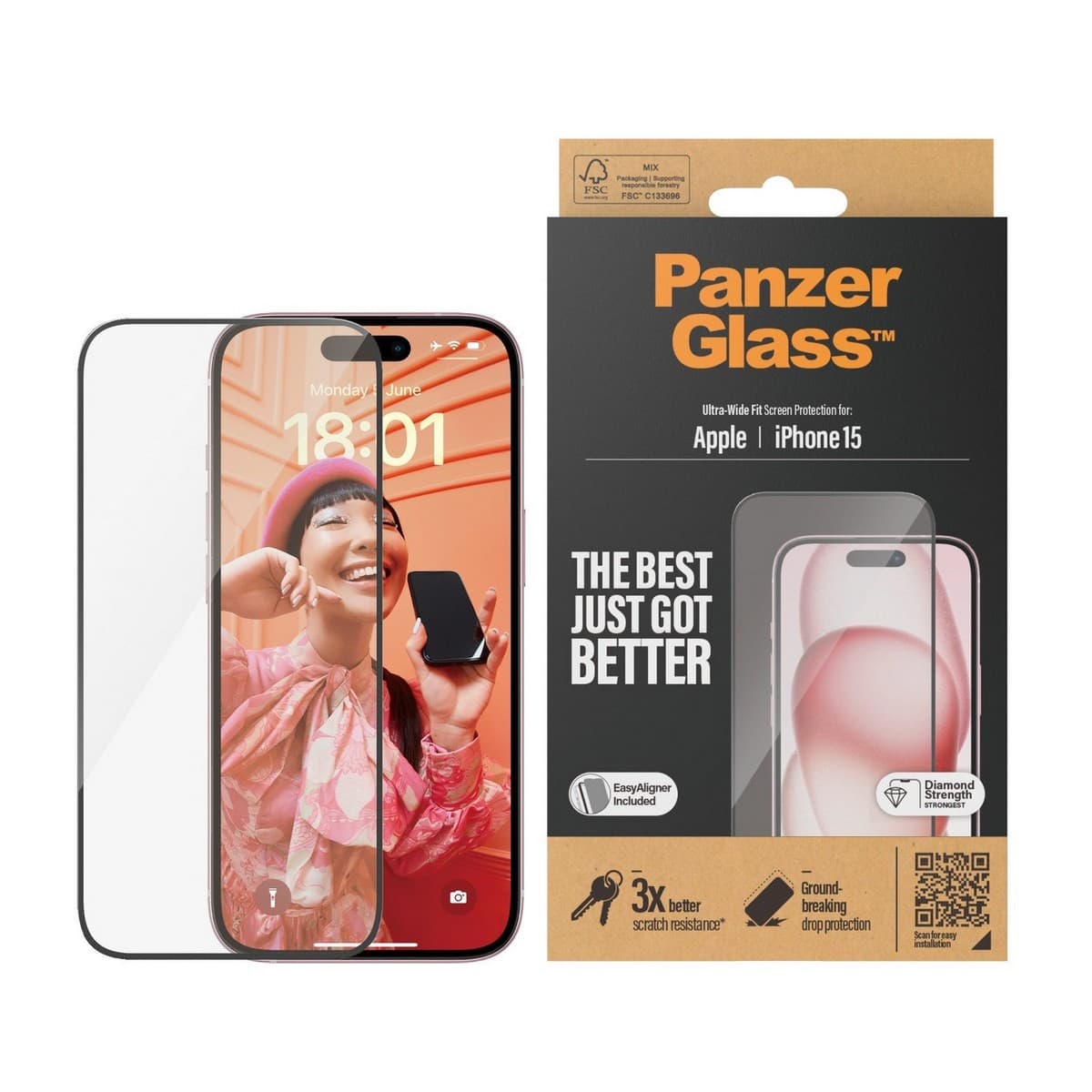PanzerGlass Ultra-Wide Fit Screen Protector for iPhone 15/14 Pro