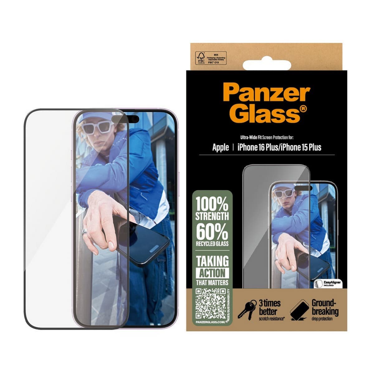 PanzerGlass Ultra-Wide Fit Screen Protector for iPhone 16 Plus/15 Plus