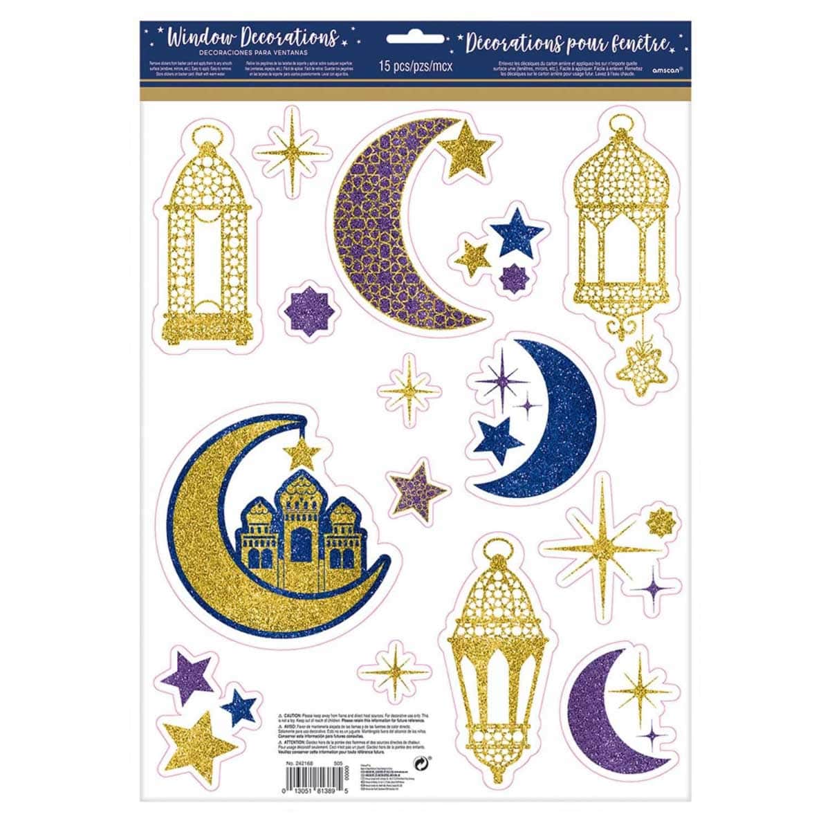 Party Centre 15-Piece Eid Celebration String Window Sticker Set