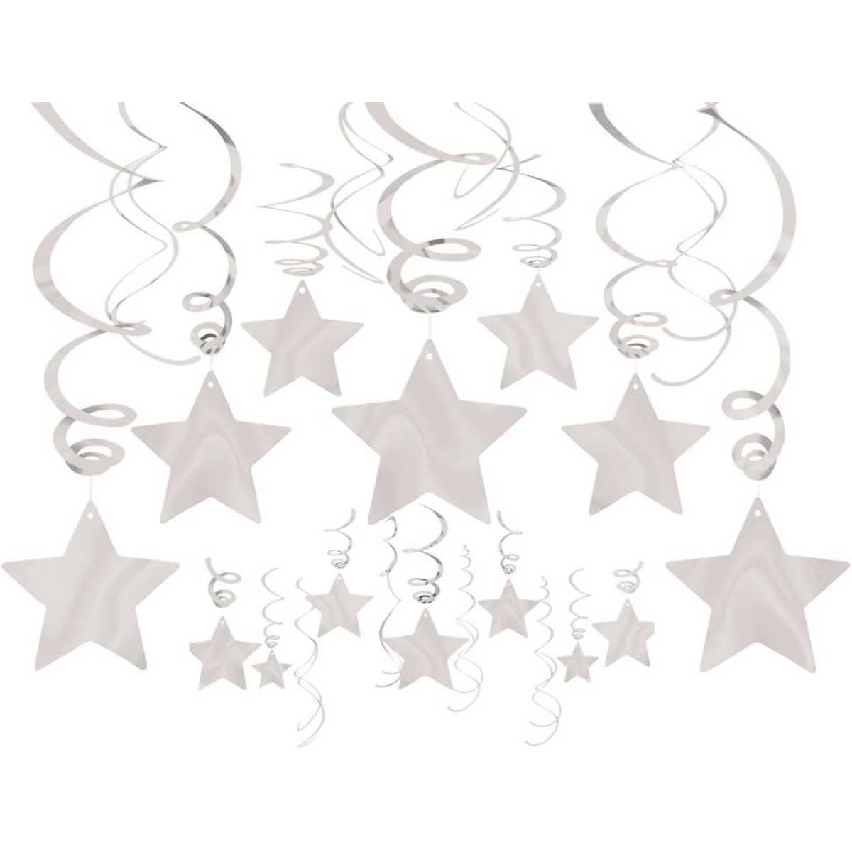 Party Centre 30-Piece 24" Silver Shooting Star Swirl Decorations Set