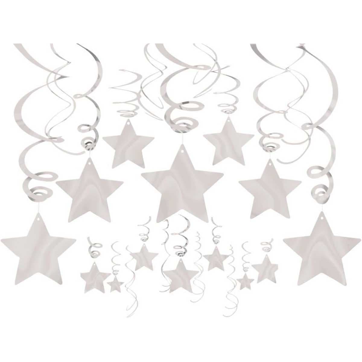 Party Centre 30-Piece 24" Silver Shooting Star Swirl Decorations Set
