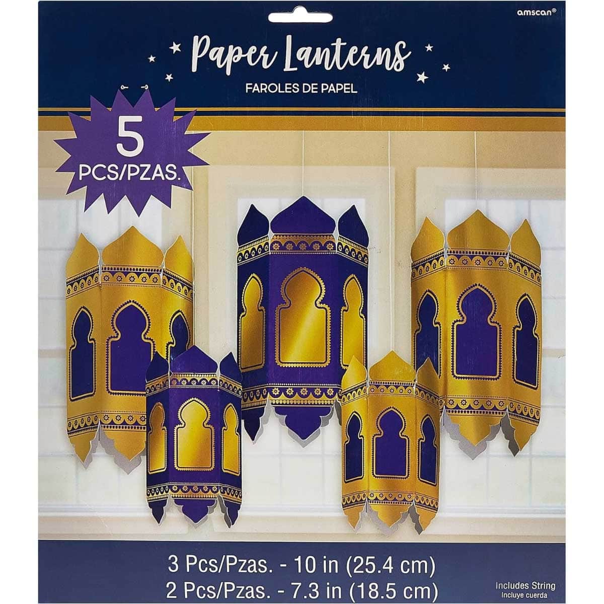Party Centre 5-Piece Eid Hot Stamped Paper Lanterns Set