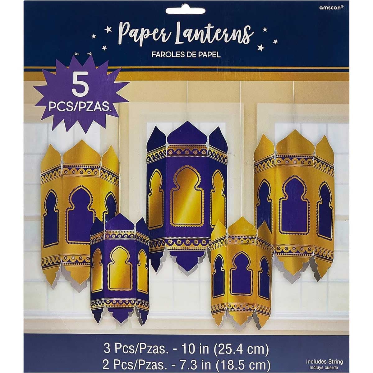 Party Centre 5-Piece Eid Hot Stamped Paper Lanterns Set