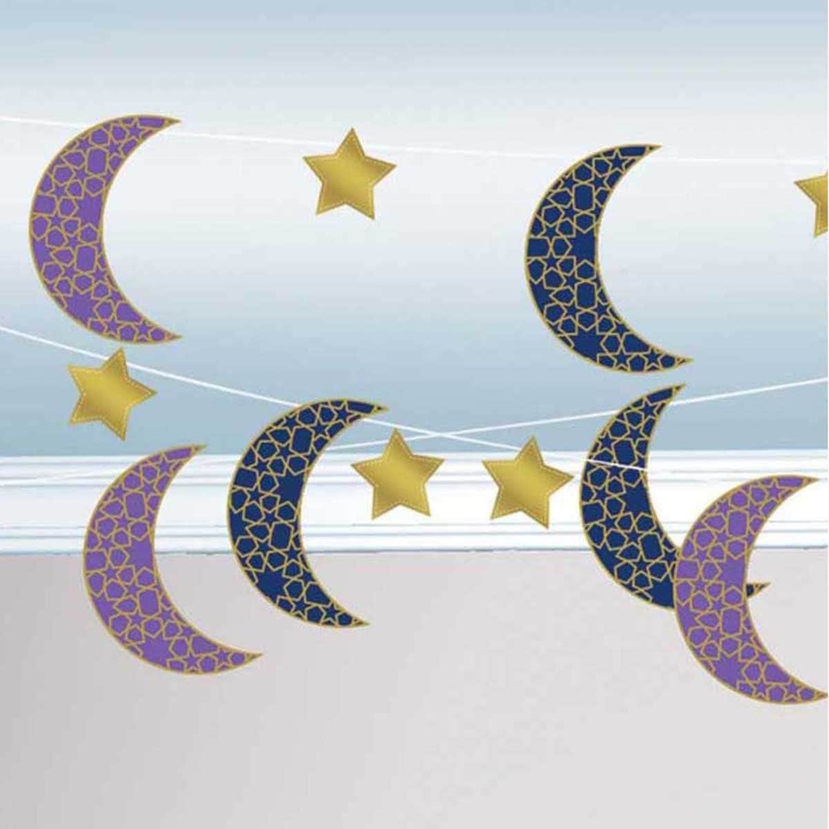 Party Centre 6-Piece Eid Celebration Moon & Stars String Decoration Set