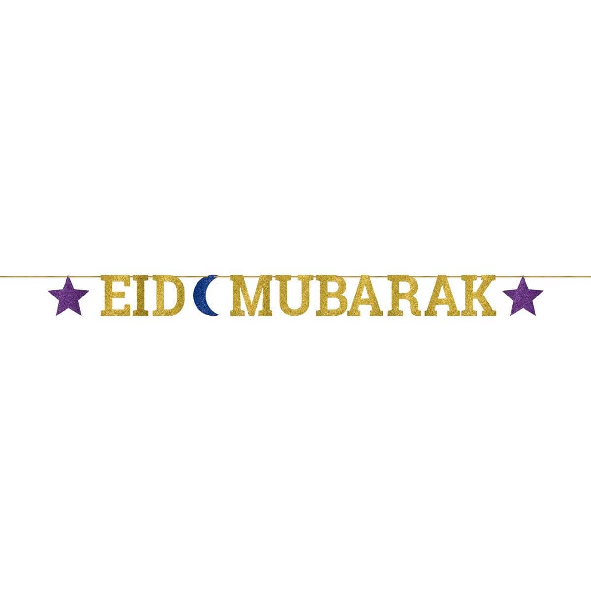 Party Centre Eid Mubarak Glitter Ribbon Letter Banner