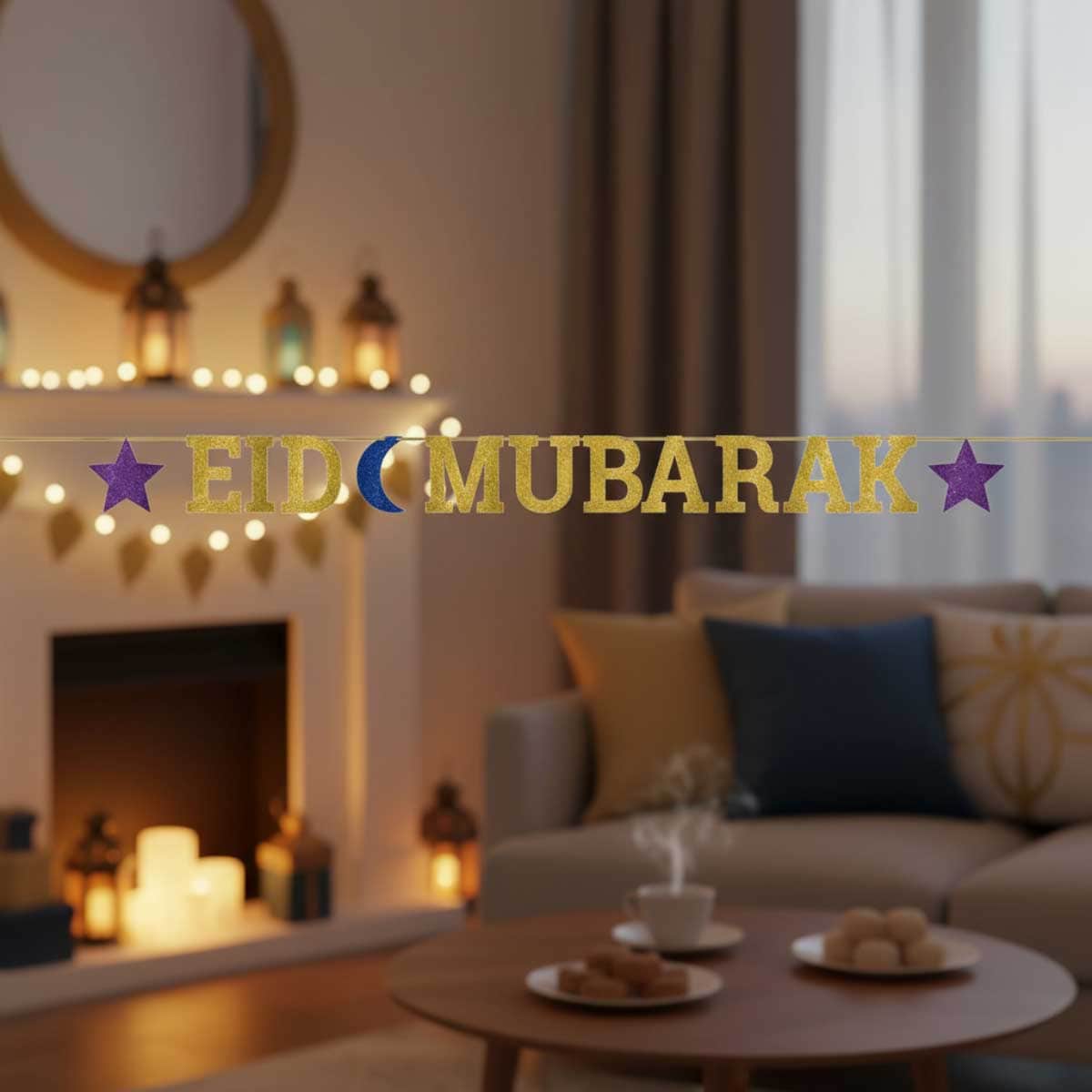 بارتي سنتر لافتة حروف بشريط لامع عيد مبارك