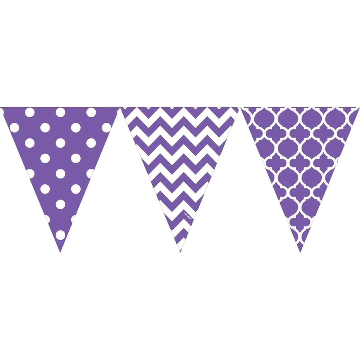 Party Centre Purple Dots & Chevron Large Pennant Banner