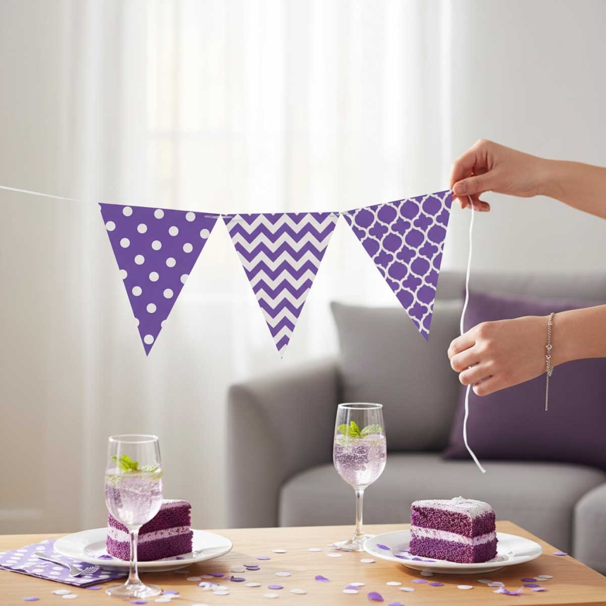 Party Centre Purple Dots & Chevron Large Pennant Banner