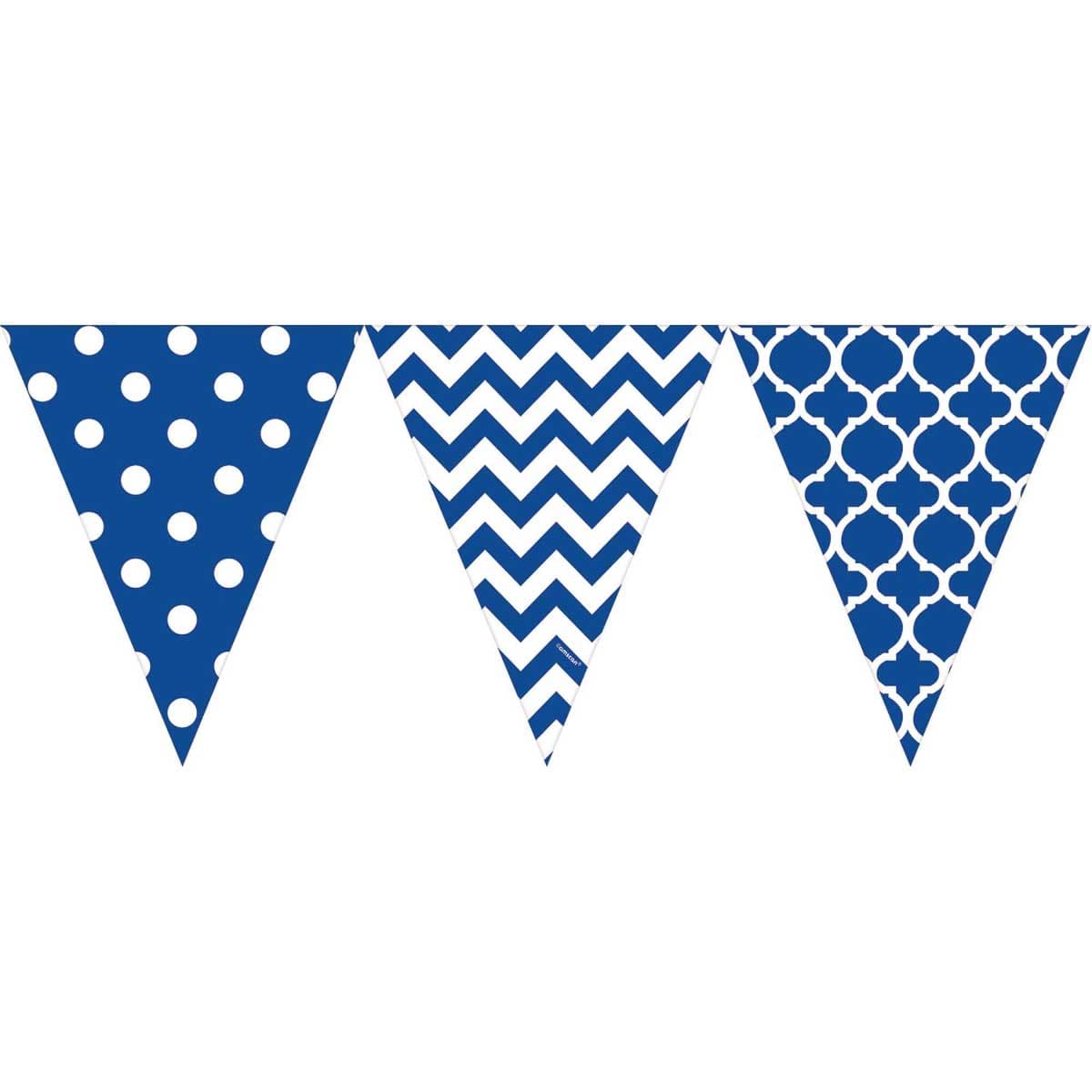 Party Centre Royal Blue Dots & Chevron Large Pennant Banner