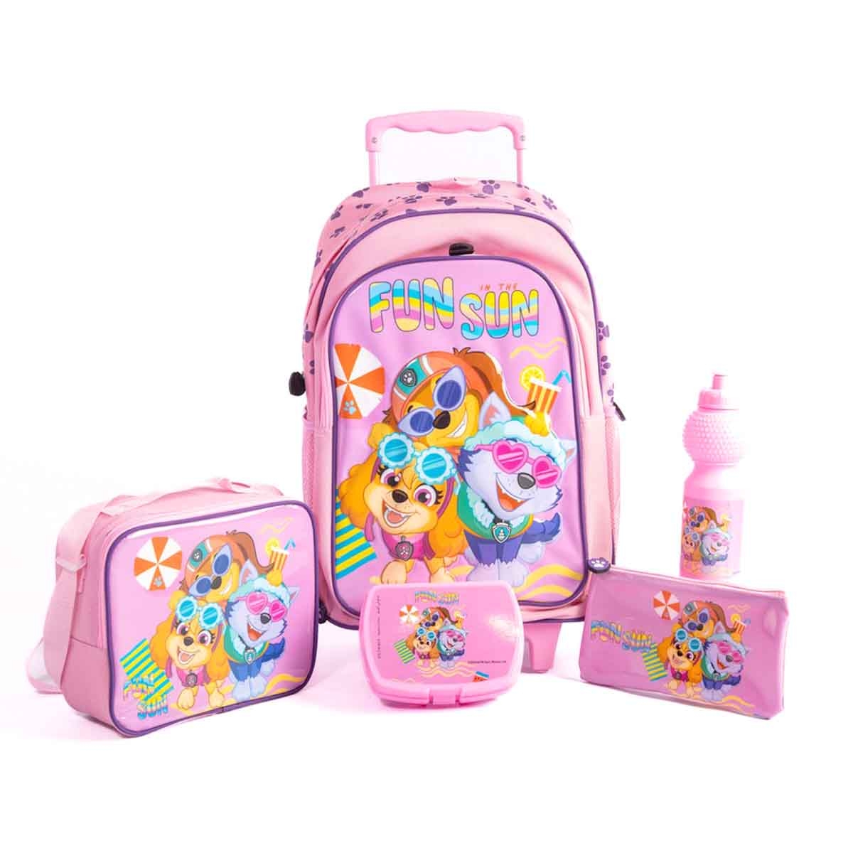 باو باترول مجموعة حقيبة ترولي مقاس 18 انش مع حقيبة غداء ومقلمة وزجاجة مياه وصندوق طعام