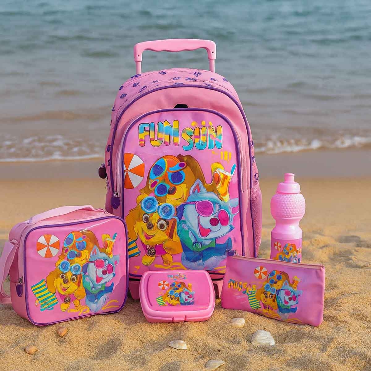 باو باترول مجموعة حقيبة ترولي مقاس 18 انش مع حقيبة غداء ومقلمة وزجاجة مياه وصندوق طعام