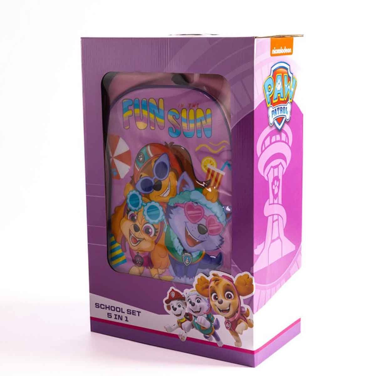 باو باترول مجموعة حقيبة ترولي مقاس 18 انش مع حقيبة غداء ومقلمة وزجاجة مياه وصندوق طعام