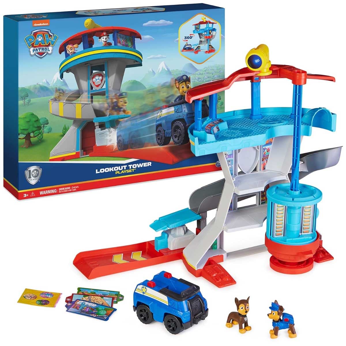 Paw Patrol Lookout Tower with Car Launcher and 2 Chase Action Figures Playset Unisex, 3-4 Years