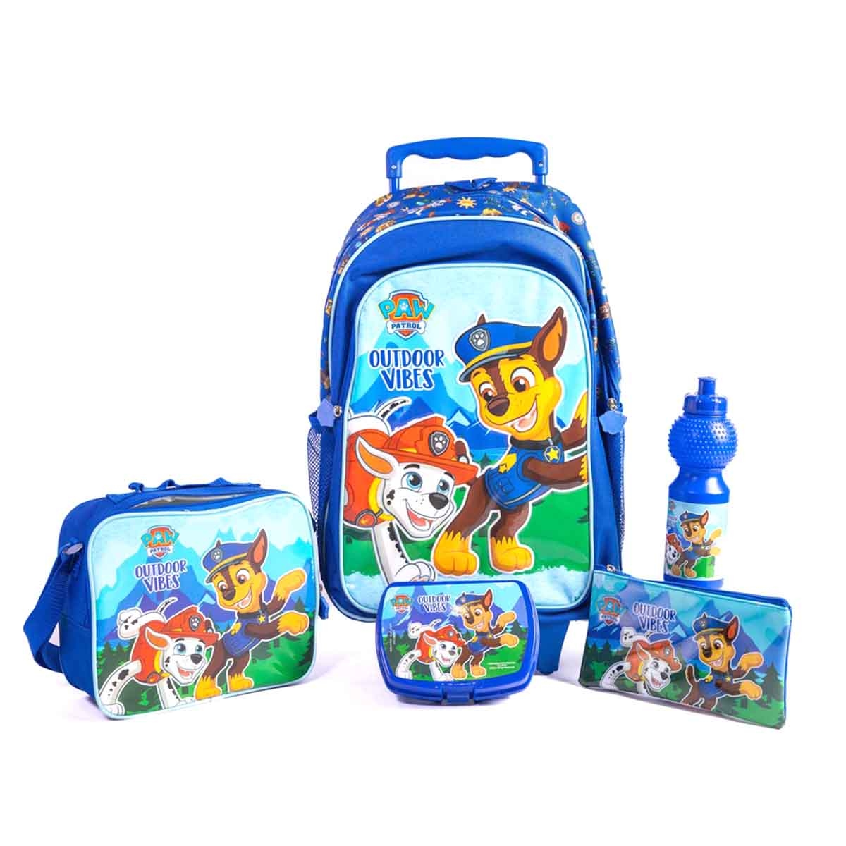 باو باترول مجموعة حقيبة ترولي مدرسية مقاس 18 انش مع حقيبة غداء ومقلمة وزجاجة مياه وصندوق طعام