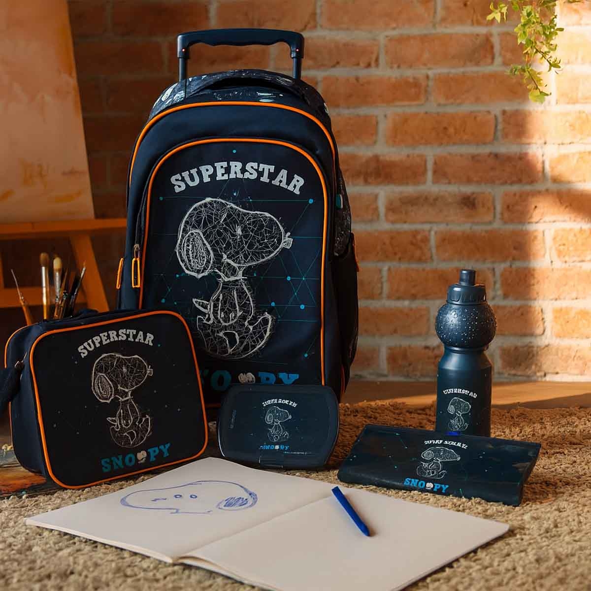 بيناتس مجموعة حقيبة ترولي مدرسية مقاس 18 انش مع حقيبة غداء ومقلمة وزجاجة مياه وصندوق طعام للبنات من عمر 5-7 سنوات