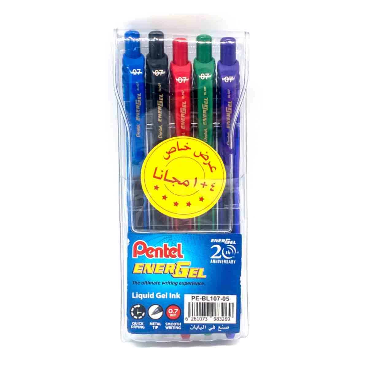 Pentel 0.7 mm Energel X Metal Tip Roller Ball Pen, Pack of 5