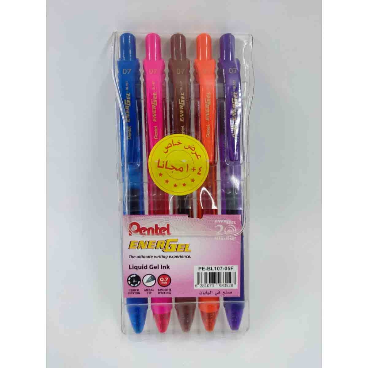 Pentel PE-BL107-05F 0.7 mm Energel X Metal Tip Roller Ball Pen, Pack of 5