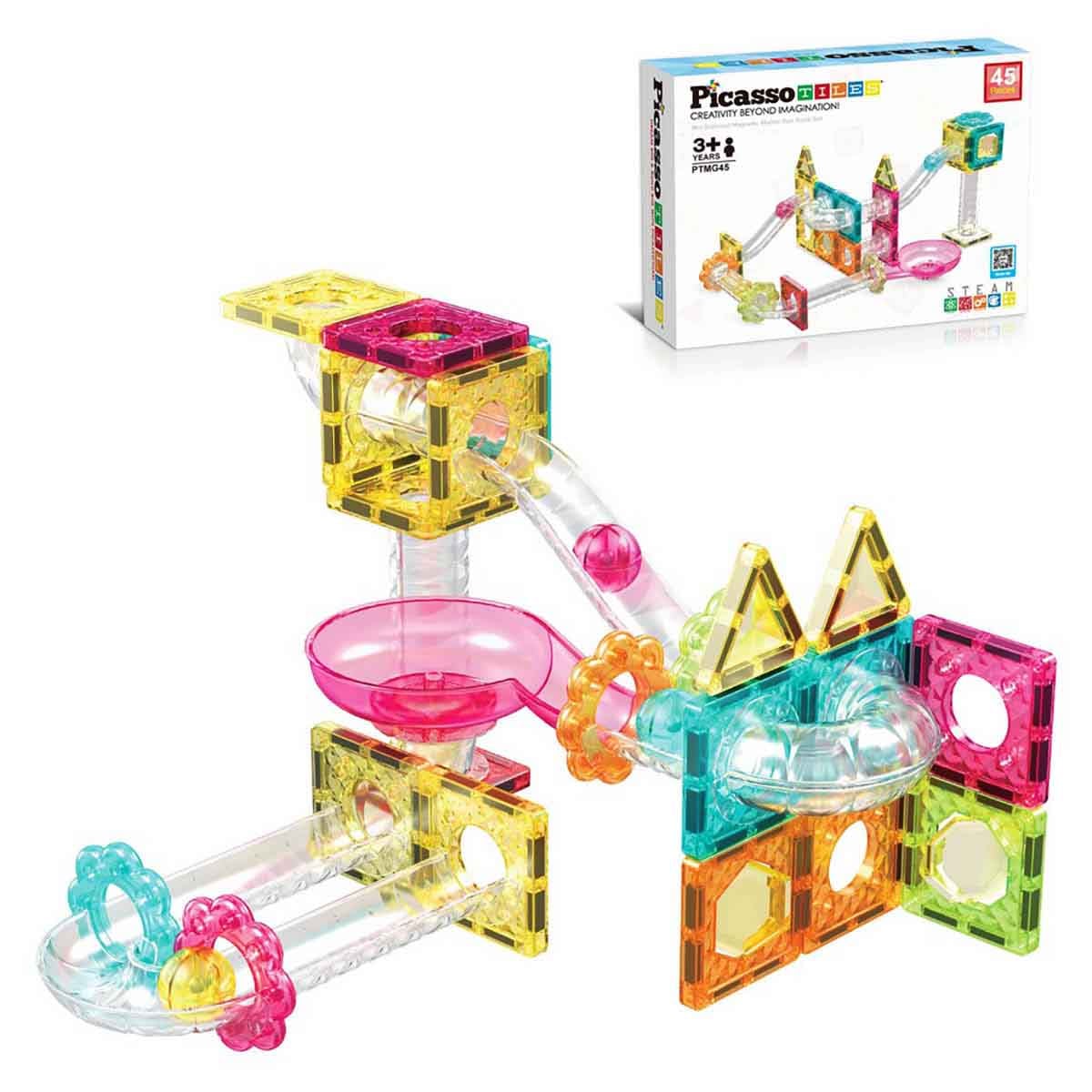 Picasso Magnetic 45-Pieces Mini Diamond Marble Run Track Set