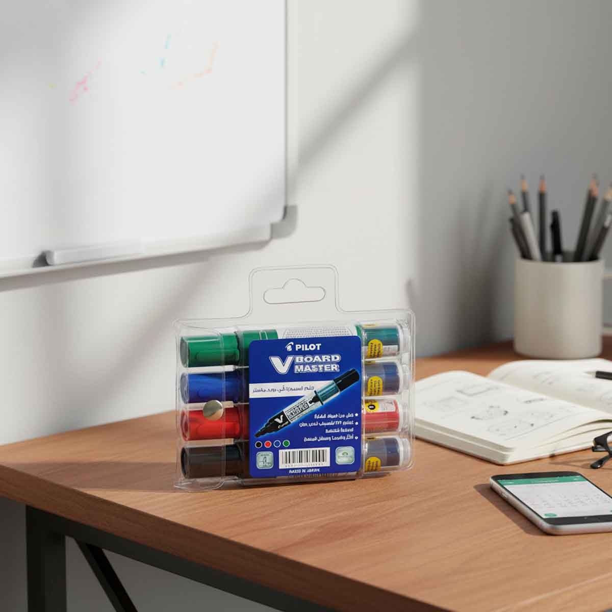 بايلوت مجموعة ماركر سبورة بيضاء V برود ماستر عدد 4