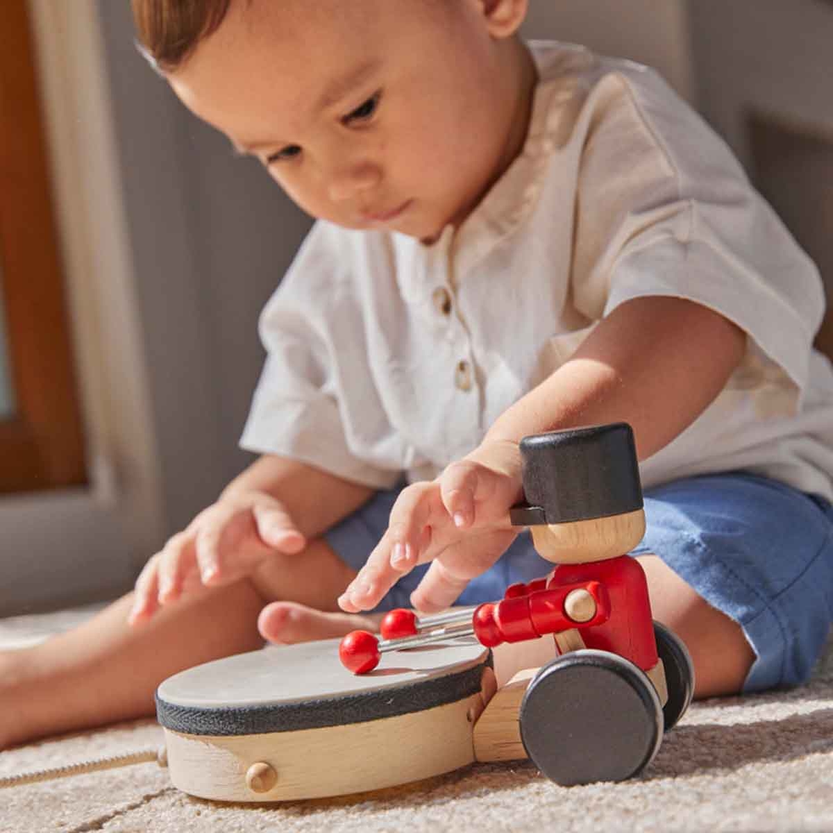 PlanToys Pull Along Drummer Toy Toddler, 0 - 2 Years