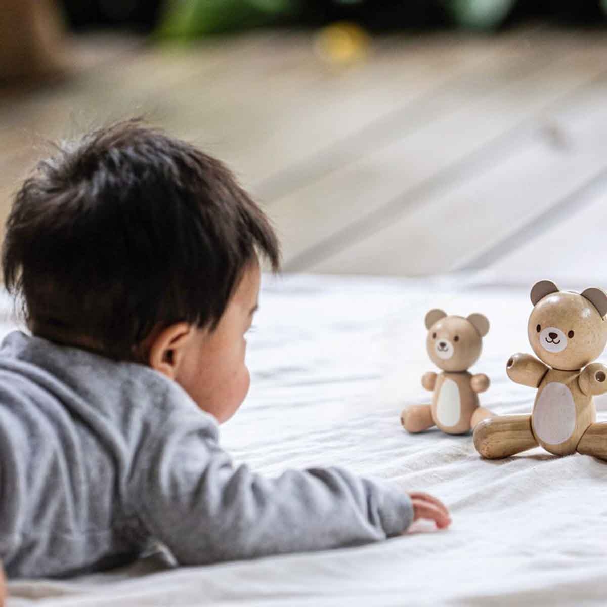 بلان تويز دب ودب صغير خشبي للأطفال الصغار 0 - 2 سنوات