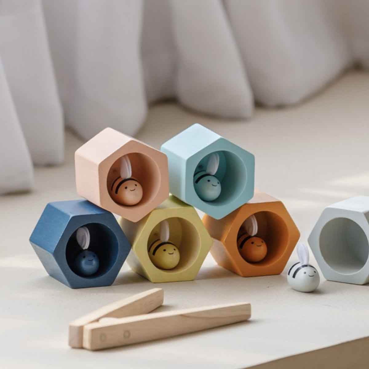 بلان تويز لعبة خلايا نحل وبستان خشبية من مكعبات للجنسين 3 - 4 سنوات