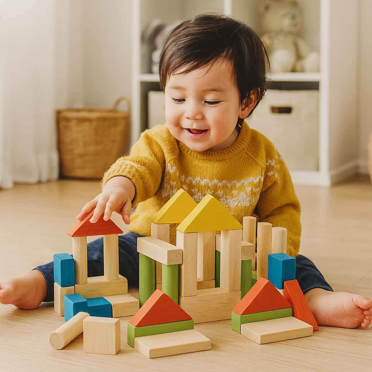 PlanToys Wooden Colorful 40-Piece Blocks Set Unisex, 3-4 Years