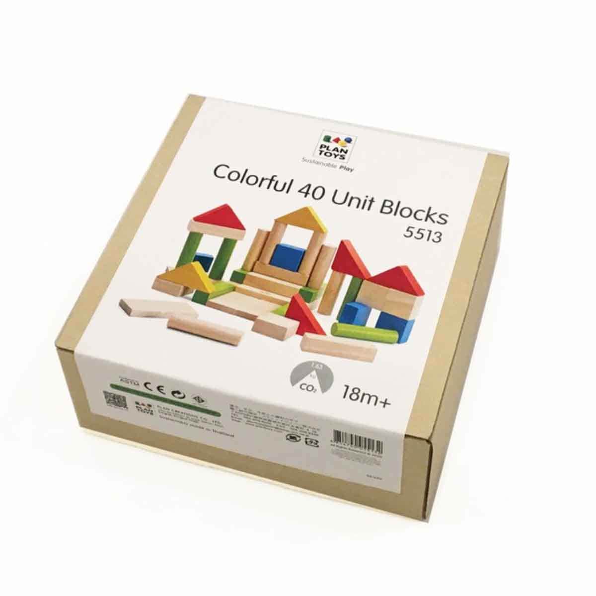 PlanToys Wooden Colorful 40-Piece Blocks Set Unisex, 3-4 Years