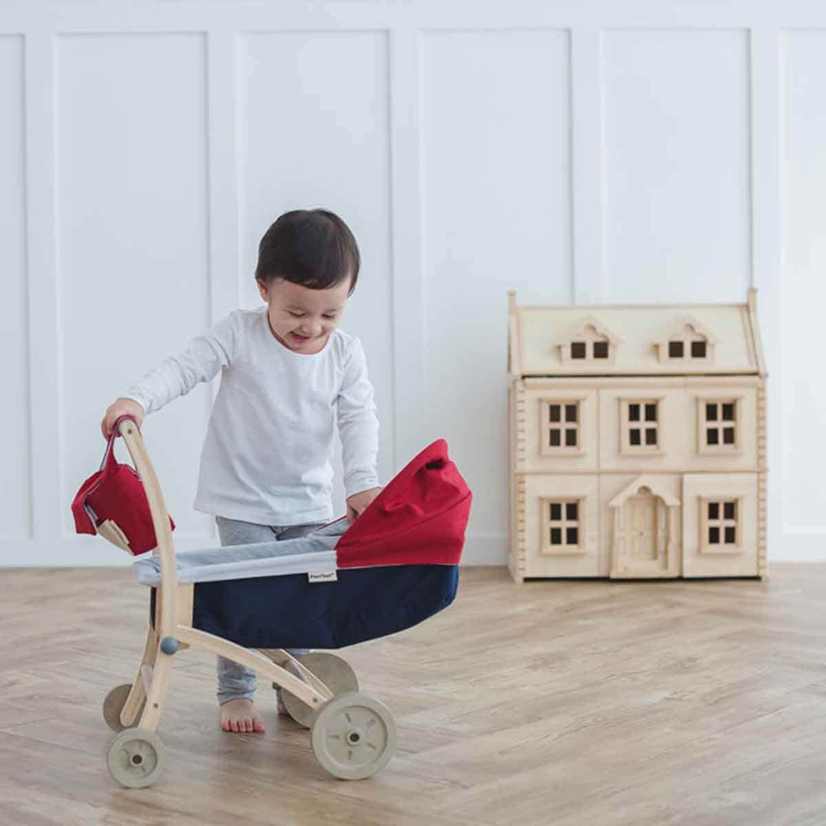 PlanToys Wooden Doll Stroller Unisex, 3-4 Years