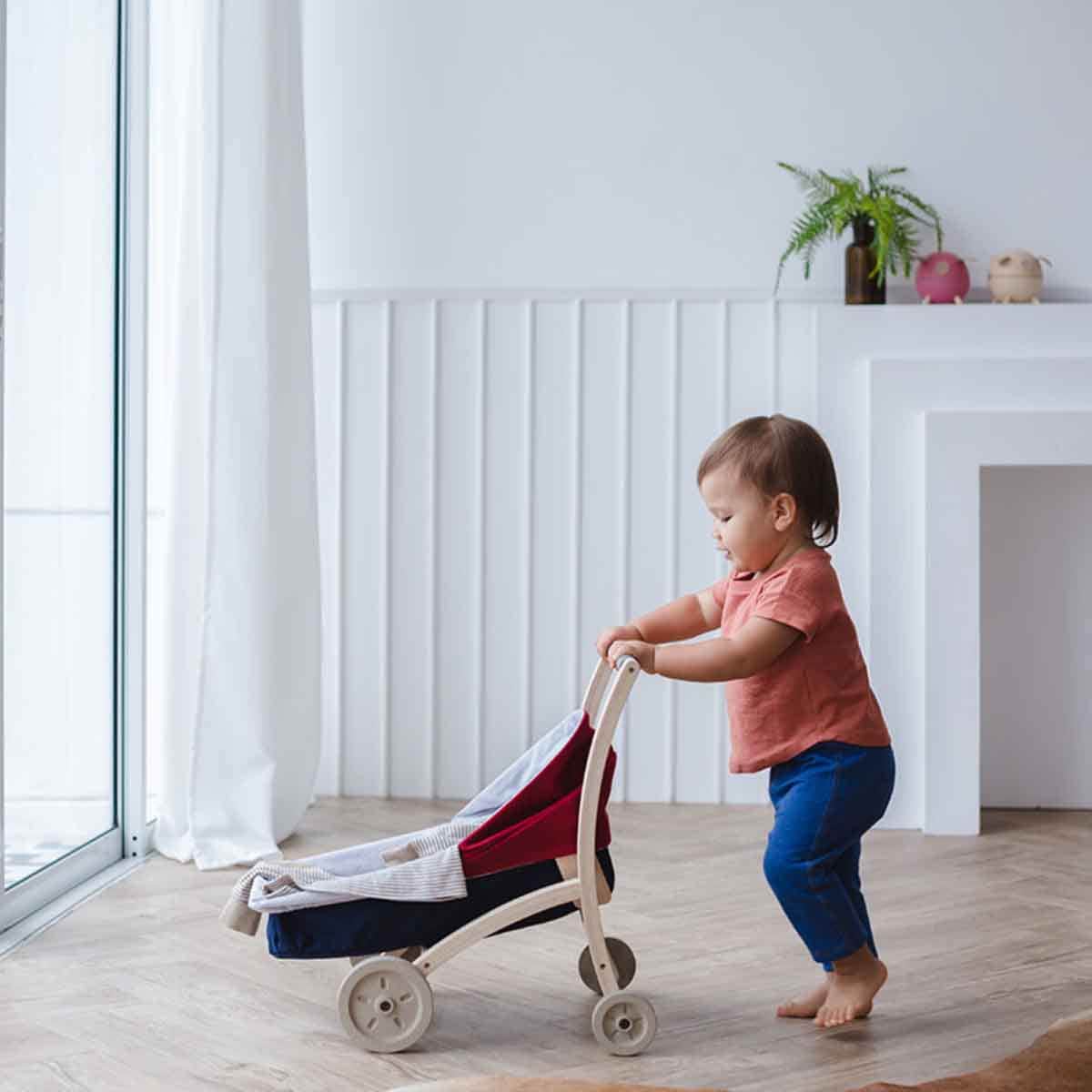 PlanToys Wooden Doll Stroller Unisex, 3-4 Years
