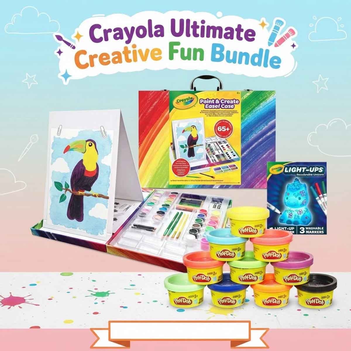 Play-Doh Modeling Compound with Crayola Easel Case & Glow Unicorn Playset Bundle Pack Unisex, 3-4 Years