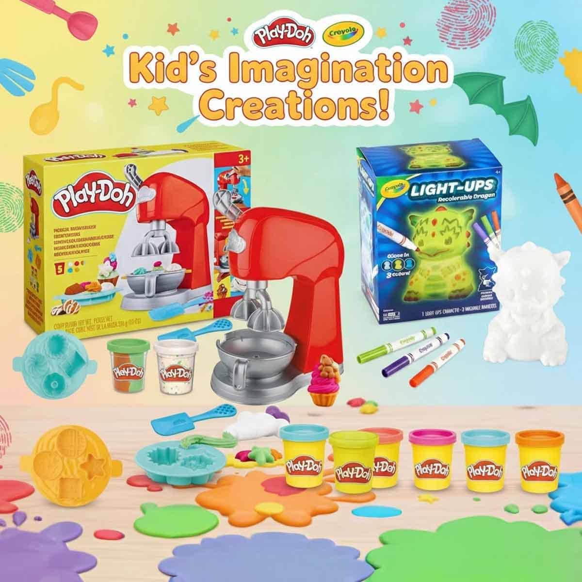 Play-Doh Neon Compound with Kitchen Mixer & Glow Dragon Playset Bundle Pack Unisex, 3-4 Years