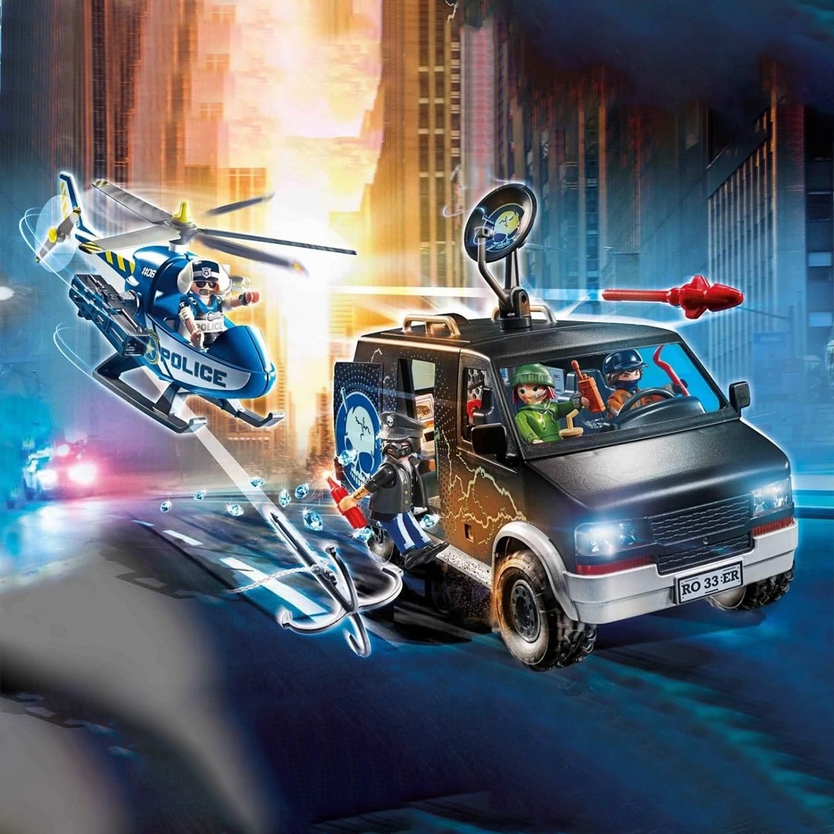 بلاي موبيل سيتي أكشن مطاردة هليكوبتر مع شاحنة هاربة للجنسين، 5-7 سنوات
